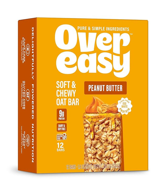 Over Easy Peanut Butter Soft and Chewy Oatmeal Breakfast Bars - Granola and Protein Bars - 12 Energy Snack Bars - Clean, Gluten Free, Dairy Free, Soy Free and Kosher