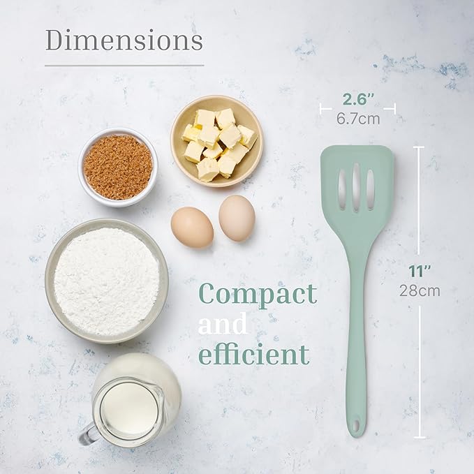 Silicone Slotted Turner Set – 2-Piece Set of Turner Spatulas for Eggs and Pancakes – Kitchen Tools & Accessories with Comfortable Handles, Heat-Resistant Utensils for Cooking and Baking – Pastel Green