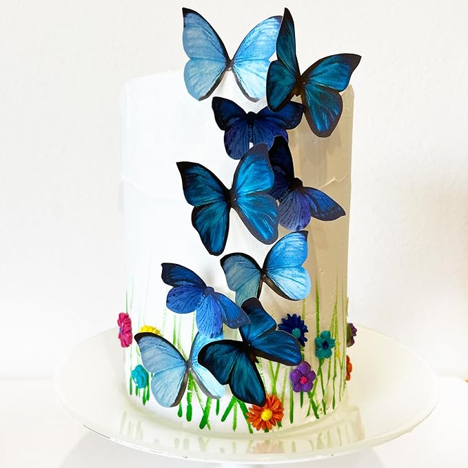 Sugar Robot Edible Butterflies for Cake Decorating- Large Size Butterfly Decorations - Cake Toppers and Cupcake Toppers - Made in the USA - Premium Crafted (Blue)