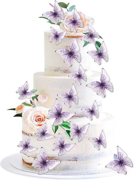 30PCS Butterfly Cake Toppers 3D Purple Butterfly Cupcake Toppers Birthday Party Cake Decorations for Anniversary Wedding Party Baby Shower Wall Decor