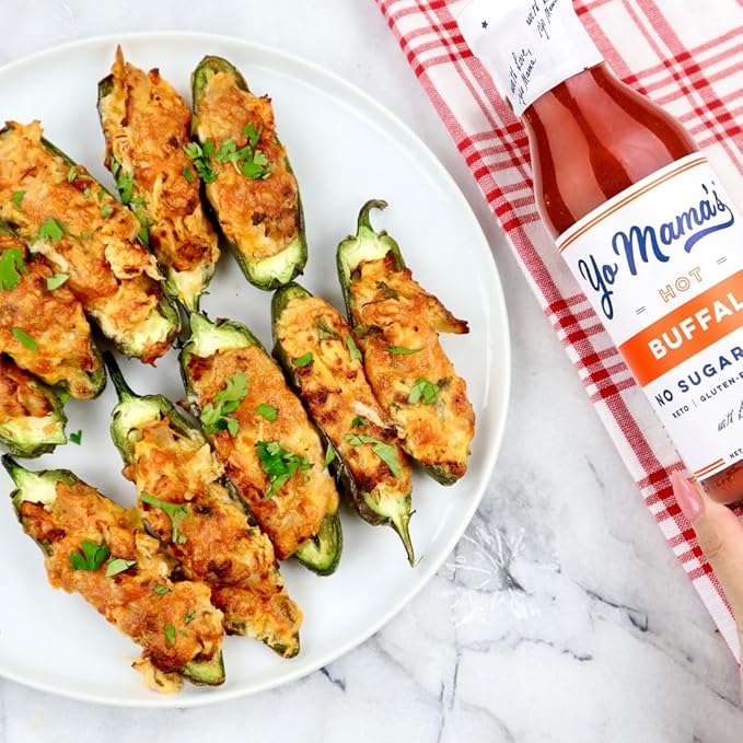 Yo Mama???Foods Keto Hot Buffalo Dipping, Marinade & Wing Sauce - Pack of (3) - Low-Zero Carb, No Sugar Added, Whole30, Paleo, Gluten and Soy Free, and Low Calorie!