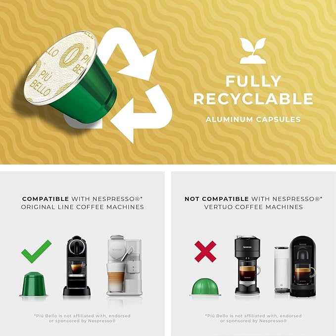 Piu Bello Espresso Coffee Pods for Nespresso Original Machines ??Light Roast Variety Pack ??3 Flavors: Chocolate, Nuts, Sweet Caramel ??Rich & Balanced Taste ??Kosher Certified (3-Flavor Multipack, 120 Count)