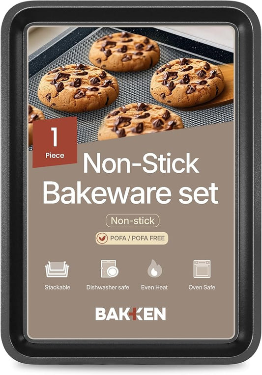 BAKKEN Kitchen Baking Pans - Nonstick Gray Coating, 13.58’’ × 9.65’’ Commercial Grade Carbon Steel Cookie Sheet, Diamond Texture Bottom, PFOA, PFOS, PTFE Free, Oven Safe Tray (450°F), Gray