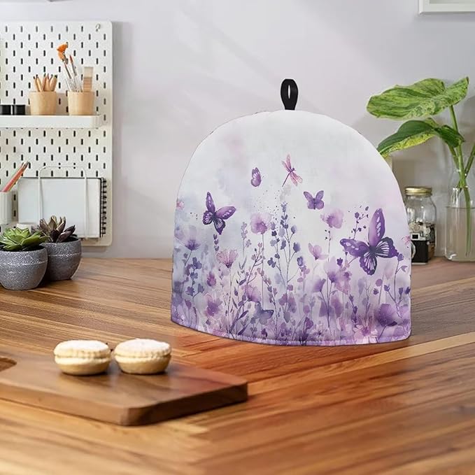 Purple Flowers Tea Cozy Cover Warmth Keep Tea Kettle Cover Insulated Teapot Cover with Top Handy Loop Aqua Tea Cosies Reusable