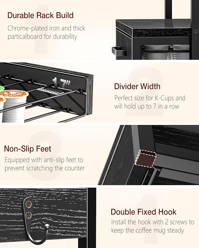 Coffee Pod Drawer for K Cup, 35 Pods K-Cup Holder Organizer with Cup Holder, Durable Coffee Maker Stand with Storage Drawer, Black
