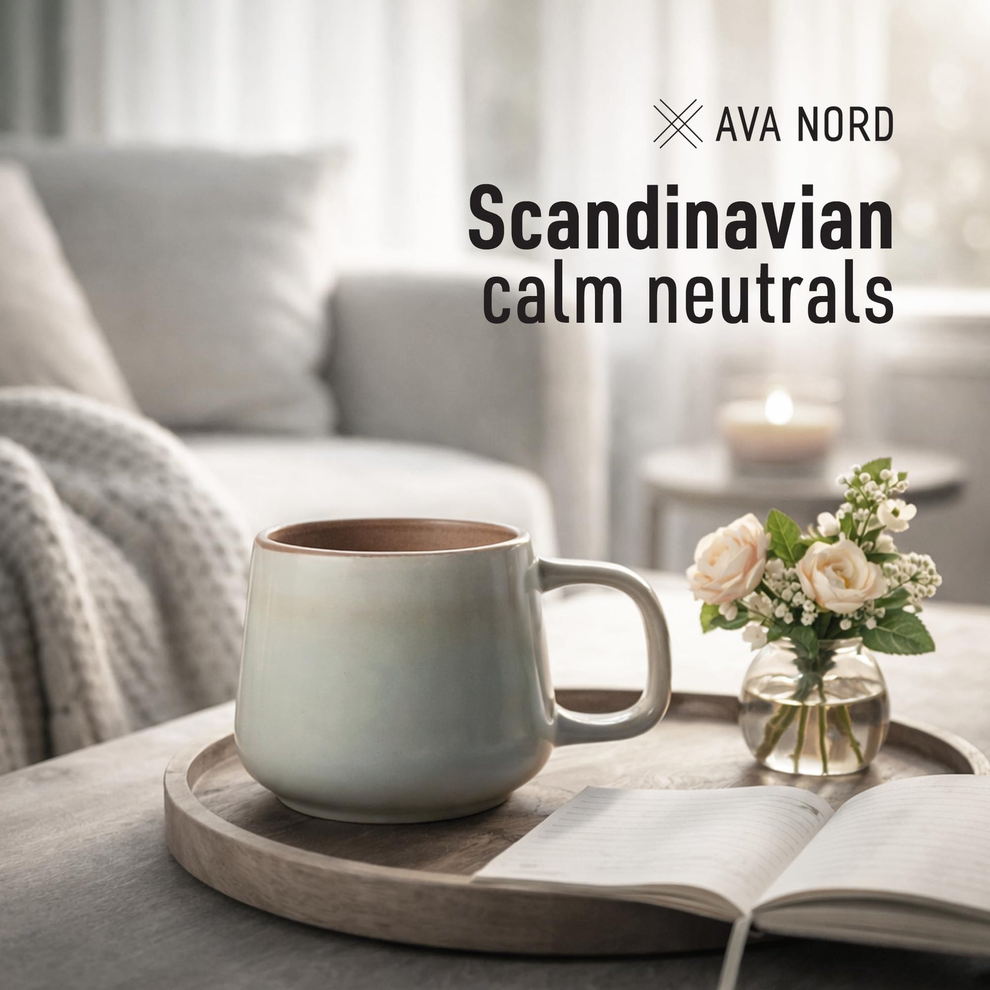 Ava Nord Stoneware Ceramic Coffee Mugs Set of 4 | 12 oz | Sage Ash