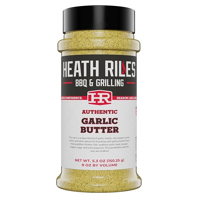 Heath Riles BBQ Rub - Garlic Butter Seasoning, Champion Pitmaster Recipe, Legendary Rubs For Smoking & Grilling, 70+ BBQ Championships, 8 oz.