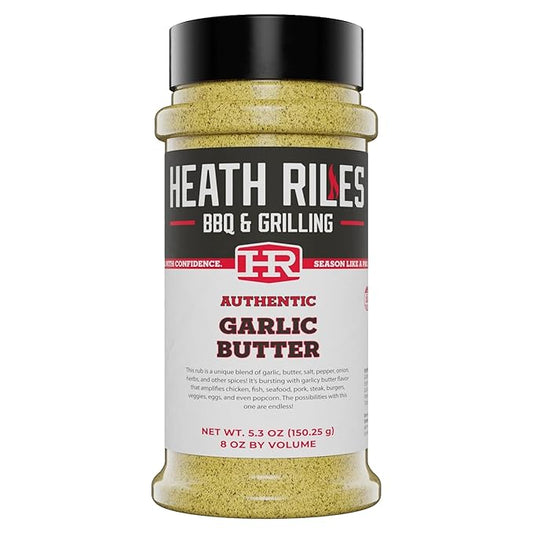 Heath Riles BBQ Rub - Garlic Butter Seasoning, Champion Pitmaster Recipe, Legendary Rubs For Smoking & Grilling, 70+ BBQ Championships, 8 oz.
