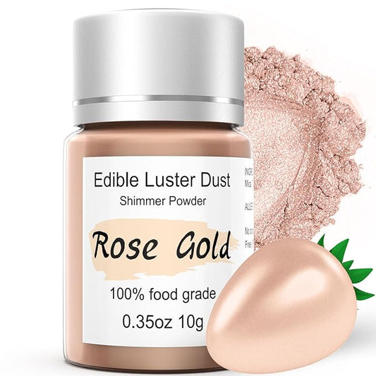 Rose Gold Luster Dust Edible Glitter for Cocktails ??10g Colaele Edible Shimmering Dust for Chocolates, Metallic Food Coloring Powder for Cake Decorating Edible Glitter for Drinks, No Gluten,Vegan