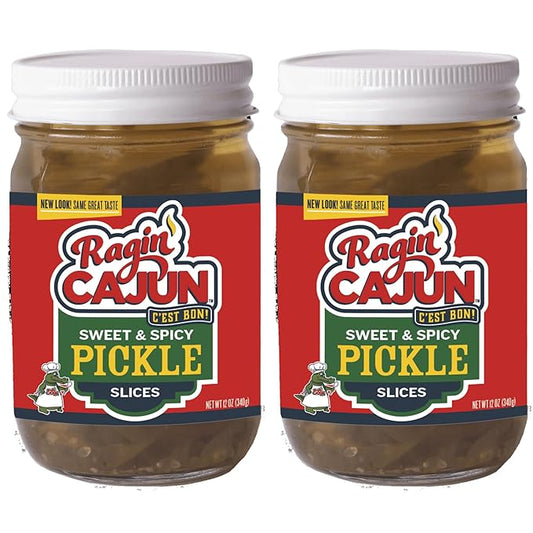 Ragin' Cajun Spicy Sweet Pickle Slices - 12 fl oz Jar, Pack of 2, All Natural - Louisiana Cajun Condiment for Burgers & Sandwiches
