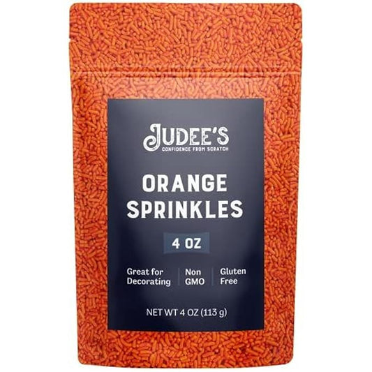 Judee's Orange Sprinkles 4 oz - Gluten-Free and Nut-Free - Brighten Up Your Baked Goods - Great for Cookie and Cake Decoration - Use for Baking and as Dessert and Ice Cream Toppings