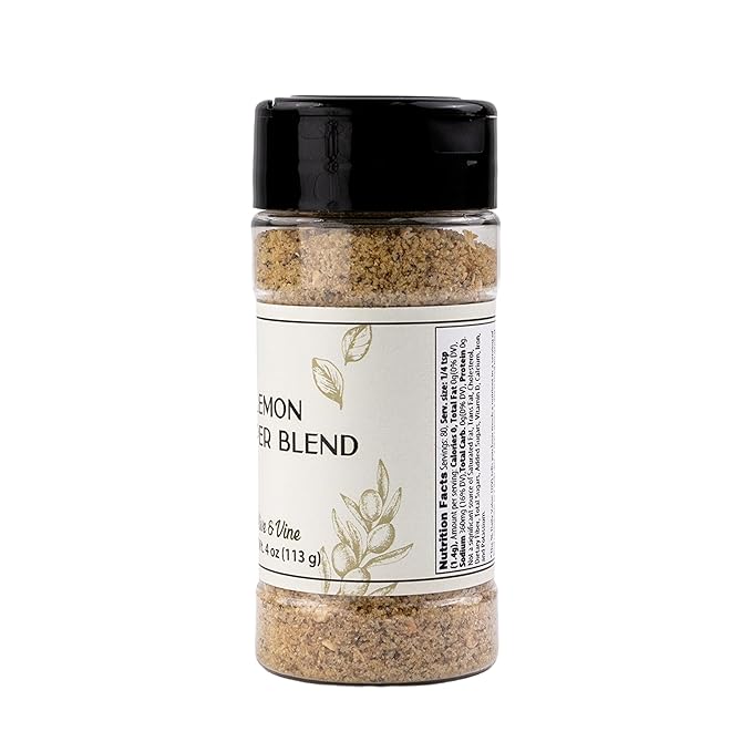 Olive & Vine Lemon Pepper Seasoning, Zesty Citrus & Pepper, For Grilled Meats & Vegetables, Rich Tradition, Authentic Taste, For Global Recipes (4 Ounce)