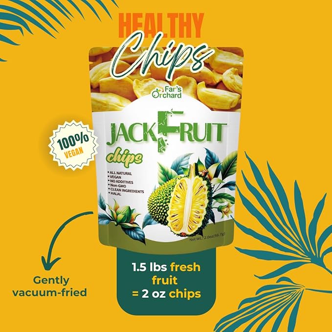 Far's Orchard Jackfruit?츮hips ??4?츿ack (2?칚z Resealable Bags), Exotic Crunchy Fruit Snack, Vegan, Non GMO, Gluten?츴ree, No Additives