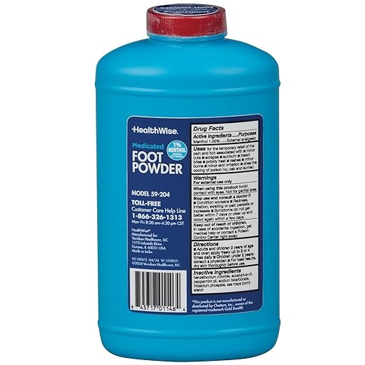 HealthWise Medicated Maximum Strength Foot Powder | 1% Menthol | Talc Free | Anti-itch Healing Relief | Cools Skin | Absorbs Moisture | 10 oz (283g)