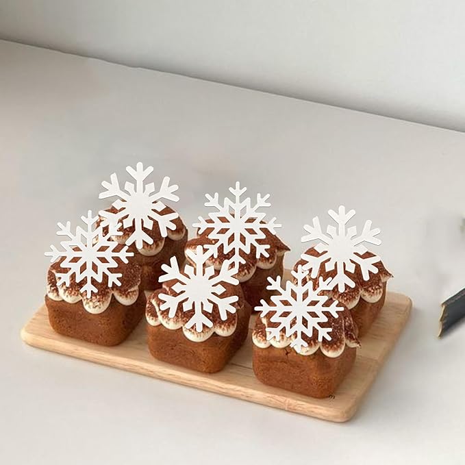 60 PCS Edible Snowflake Cupcake Toppers Wafer Paper Snowflake Cupcake Picks Edible Frozen Cupcake Decorations for Christmas Winter Wonderland Frozen Theme Baby Shower Birthday Party Supplies White