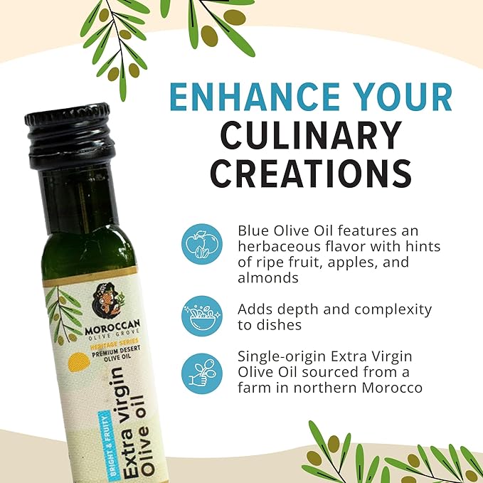 MOROCCAN OLIVE GROVE - Bright & Fruity - Premium Desert Extra Virgin Cold Extracted Olive Oil, 100% Single Origin from Morocco, Polyphenols Rich - 16.9 Fl oz (500ml) (50 Pack Travel Size - 20ml)