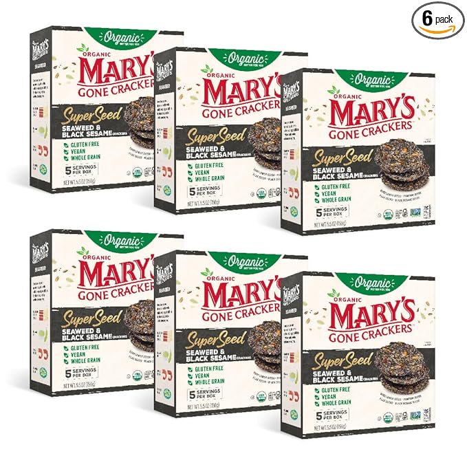 Mary's Gone Crackers Organic Super Seed Crackers, Seaweed & Black Sesame - Gluten-Free, NON-GMO, Vegan & Whole Grain, 5.5 Ounce (Pack of 6)