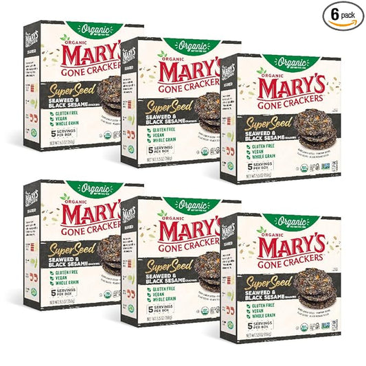 Mary's Gone Crackers Organic Super Seed Crackers, Seaweed & Black Sesame - Gluten-Free, NON-GMO, Vegan & Whole Grain, 5.5 Ounce (Pack of 6)