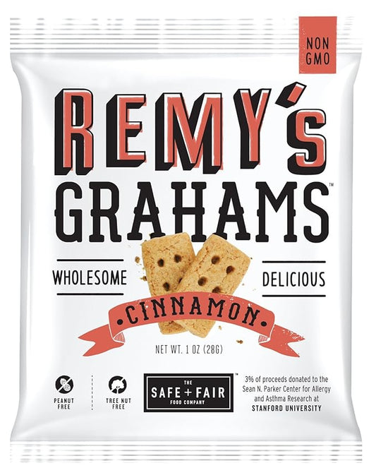 The Safe + Fair Food Company Remy's Grahams – Nut Free Graham Crackers – Non GMO, Whole Grain, Clean Label Snacks - Cinnamon, 36 Count