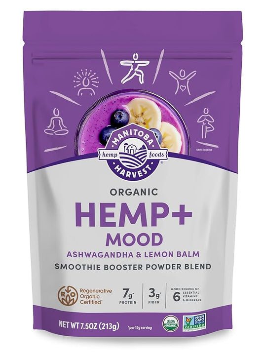 Manitoba Harvest Organic Hemp+ Mood, Ashwagandha & Lemon Balm, Smoothie Booster Powder Blend, 7.5 oz