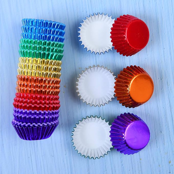 Elcoho 600 Pieces 1.25 Inch Mini Foil Metallic Cupcake Liners Muffin Paper Cases Baking Cups, 6 colors