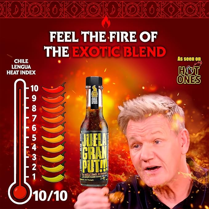 Hot Sauce | Chile Lengua de Fuego (Pack of 3, JuelaGranPut!) – 10/10 Heat Challenge Sauce, Insanely Hot, Gourmet Latin-American Fire, Small-Batch Trio