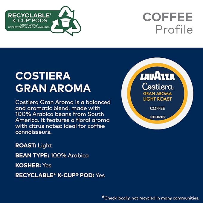 Lavazza Costiera Gran Aroma, Single-Serve Keurig K-Cup Pods, Light Roast Coffee, 32-Count Box