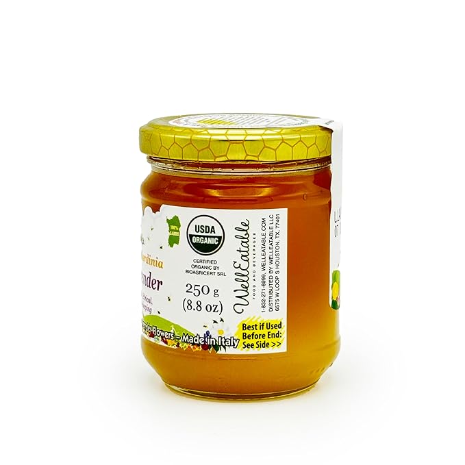 Wild Lavender Organic Raw Honey from Wild Lavender Flowers, Artisanal Fruity and Harmonious Sweet Honey from Sardinia, Italy - 4 x (250gr) 8.8 oz