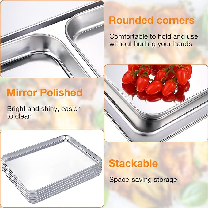 6 Pcs Baking Sheet Set Stainless Steel Cookie Sheet Cookie Baking Pan Bakeware Oven Tray Dishwasher Safe Commercial Grade Pans(18x13x1 Inch)
