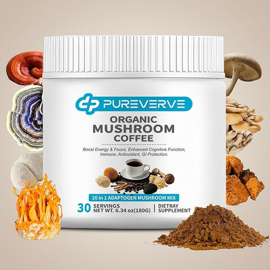 Mushroom Coffee, Organic10 Mushroom Extract Powder Blend Lion's Mane, Reishi, Chaga, Cordyceps