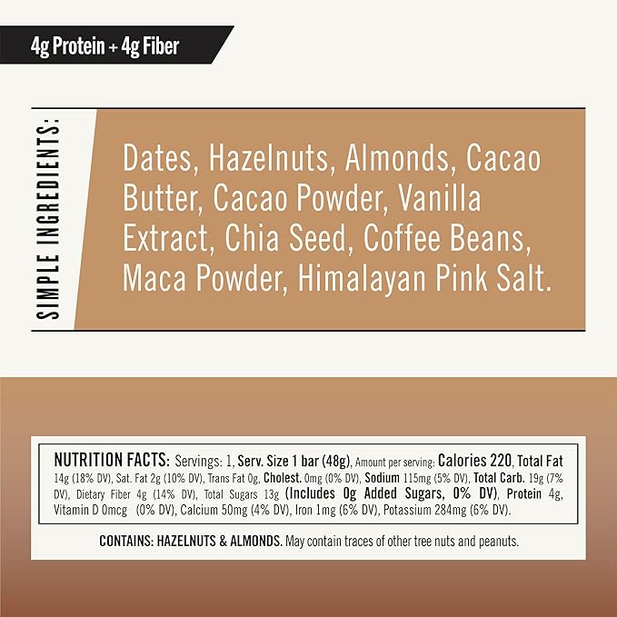 Thunderbird Bars Energy Snack, Gluten-Free with Protein, Healthy Real Food, Vegan Paleo Non-GMO, No Added Sugar, Hazelnut Coffee Maca Flavor (12 Count, 1.7 oz. Bars)