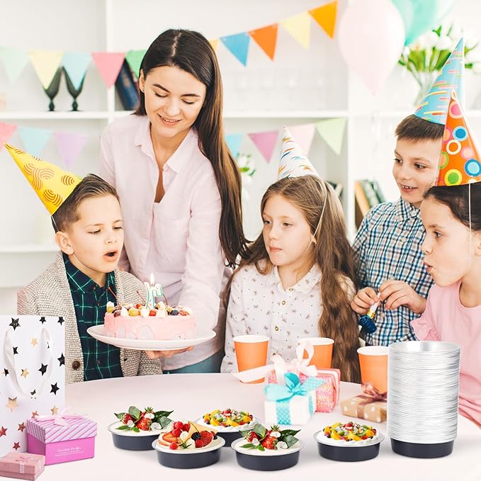 Beasea Aluminum Baking Cups, 7.3oz 200 Pack 4??215ml No Lids Disposable Ramekins Foil Cups Baking Ramekin Cup Cupcake Aluminum Mini Baking Cups for Party - Dark Blue