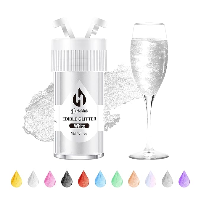 White Edible Glitter ??6g Luster Dust Drink Glitter, Food Grade Shimmer Powder for Cocktails, Cakes, Beverages, Chocolate & Candy