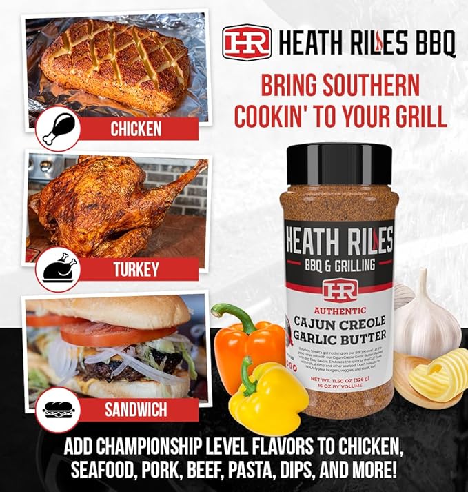 Heath Riles Cajun Seasoning Rub, Cajun-Creole, Louisiana Inspired Cajun Spice & Heat, Champion Pitmaster Recipe, 2 lb./32 oz.