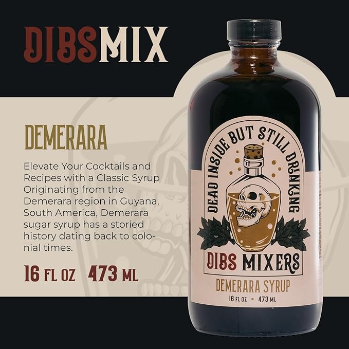 Dibs Mixers Demerara Syrup - Cocktail Mixer with Handpicked Spices & Guyana Demerara Sweetener - For Cocktails, Coffee, Desserts & More - 16oz