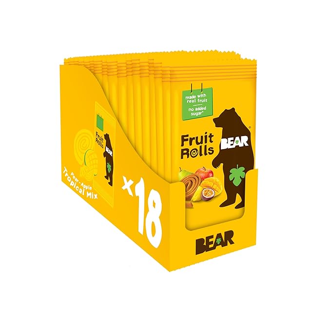 BEAR Real Fruit Snack Rolls - Gluten Free, Vegan, and Non-GMO - Tropical ??36 Rolls, Healthy School And Lunch Snacks For Kids And Adults, 0.7 Ounce (Pack of 18)