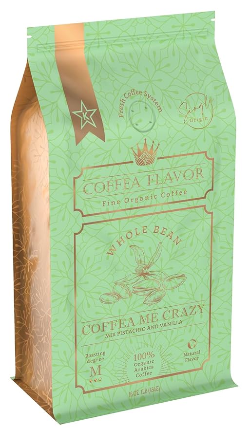 Coffea Me Crazy ??Vanilla Pistachio Flavored Whole Bean Coffee ??Organic, Medium Roast, 100% Arabica, Single Origin ??Naturally Flavored ??by Coffea Flavor