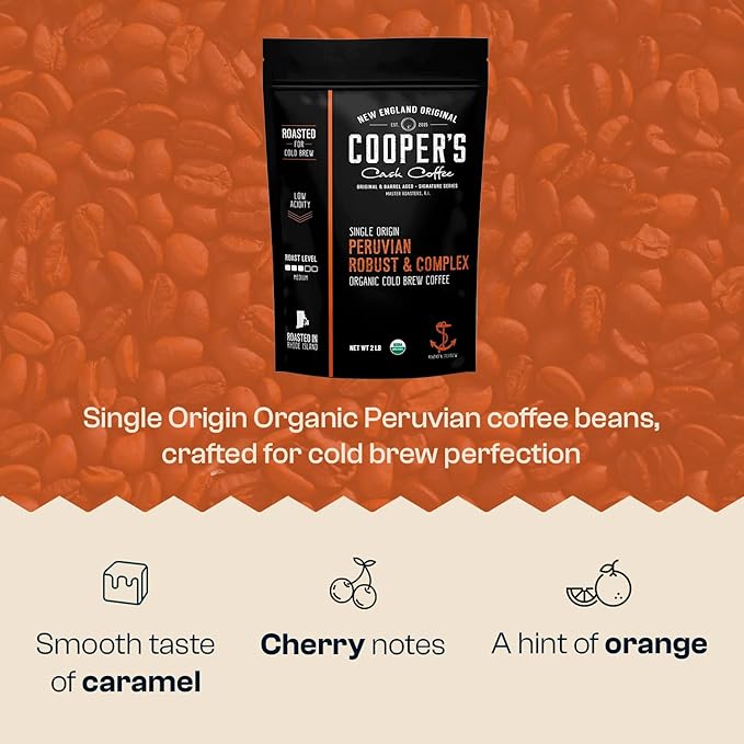 Organic Cold Brew Coffee Peru Reserve Single Origin Peruvian Coarsely Ground - 2 lb. Bag - Medium Roast