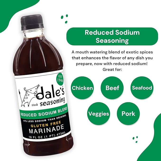 Gourmet Reduced Sodium Steak Seasoning and Marinade, By Dale's, | (6) 16 oz Bottles | Our Award Winning Steak Sauce and Marinade is Cholesterol Free and Low Sodium I Gluten Free
