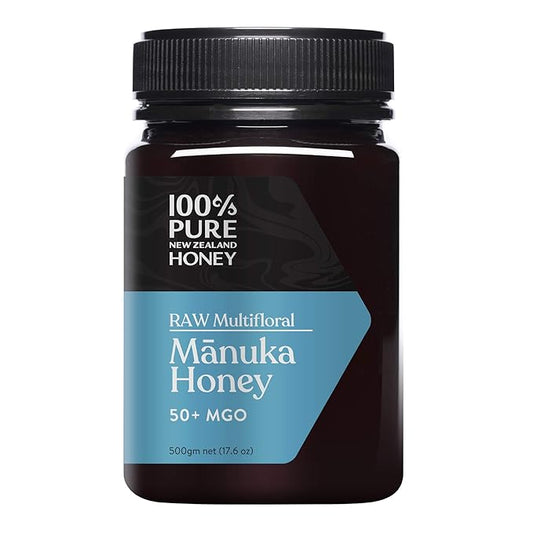 100% Pure New Zealand Honey - MGO 50+ Multifloral Mānuka Honey, Raw Mānuka, 17.6 Ounce (500g) (Pack of 1)