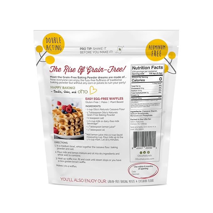 Otto's Naturals Grain-Free Baking Powder, Non-GMO, Corn-Free, Nightshade-Free (Potato-Free), Double-Acting, Aluminum-Free, Paleo, AIP, 8 oz Resealable