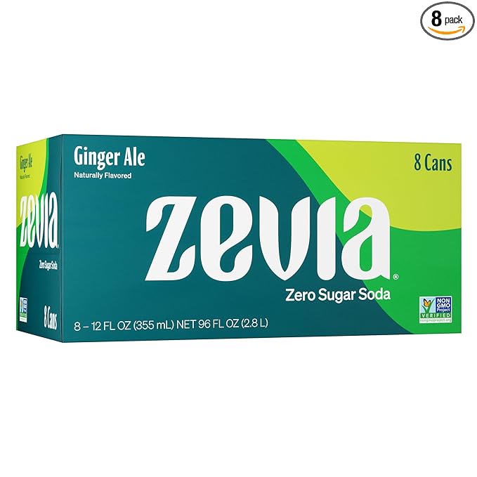 Zevia Zero Sugar Soda, Ginger Ale, 12 oz Cans (8-Pack) ??Naturally Sweetened, Non-GMO Project Verified, Gluten-Free, Vegan