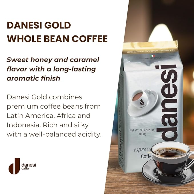 Danesi Caffe Italian Whole Coffee Beans - Espresso Coffee Beans and Medium Roast Whole Bean - Perfect for Espresso Machines, French Press, and Home Brewing - Gold (4.5 lb)