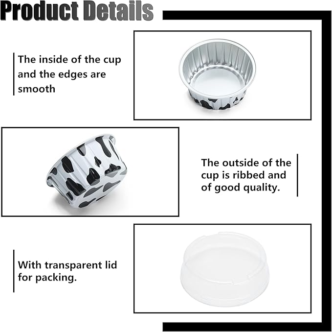 White and Black Mini Cake Pans, 4.2oz 50Pcs Mini Cheesecake Containers, Disposable Cake Pans with Lids, Creme Brulee Cups with Lids