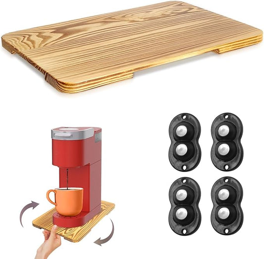 360째 Rolling Tray Bamboo Appliance Slider, Appliance Sliders for Kitchen Appliances Sliding Tray for Coffee Maker Appliances Mat Easily from Under The Cabinet Wood(13.9"횞9.4")