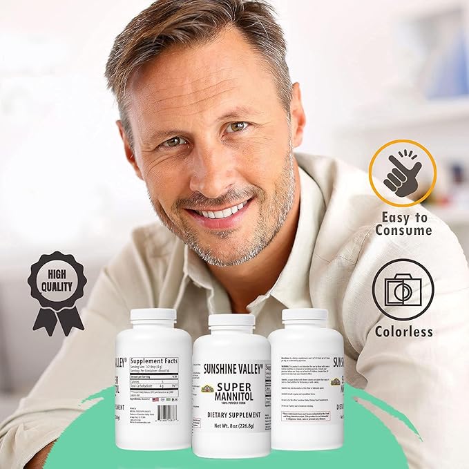 Sunshine Valley® Super Mannitol Powder, Natural & Healthy Artificial Sweetener, Ultra-Pure Sugar Substitute, Low Glycemic Dietary Supplement (8 Fl oz)