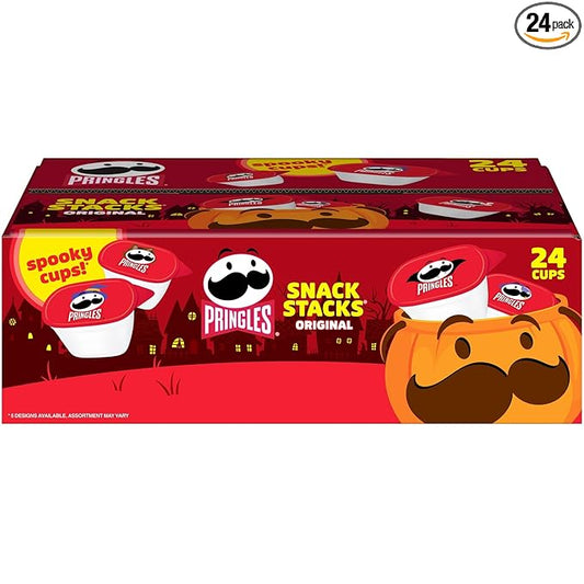 Pringles Potato Crisps Chips, Halloween Snacks, Trick or Treat, Snack Stacks, Original, 16oz Box (24 Cups)