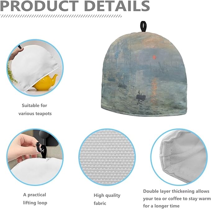 Art Print Tea Cosy for Teapot Lightweight Large Teapot Cover with Top Handle Insulated Home Decor Thick Teapot Cozy for Women Gifts