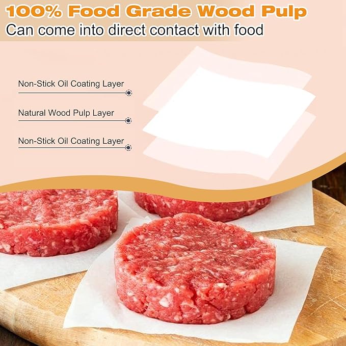 Hamburger Patty Paper, AIMEIKI 300Pcs 6x6 Inch Parchment Paper Sheets for Burger Press, Non Stick Patty Paper Squares for Patty Seperating, Freezing or Candy Wrappers