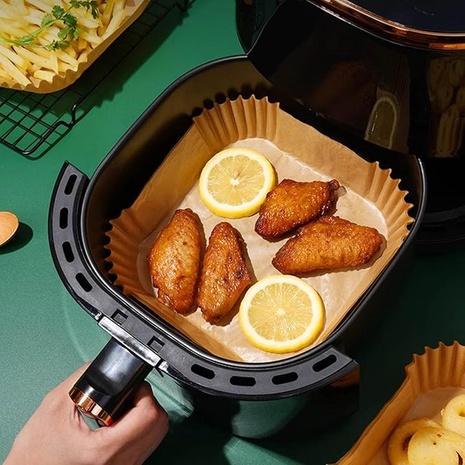 Air Fryer Liners 200pc, Disposable Air Fryer Paper Liners High Temperature Resistant, Square Air Fryer Parchment Paper Liners 5-8QT, Airfryer Liners Non-Stick and Oil Proof Baking Paper for Microwave